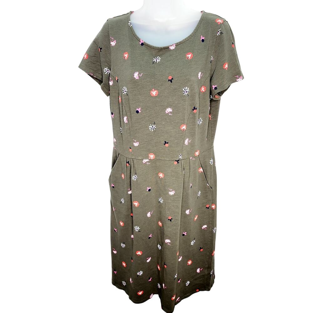 Boden Phoebe Day Dress Womens 14R Green Floral Cotton Tea Dress Cottagecore